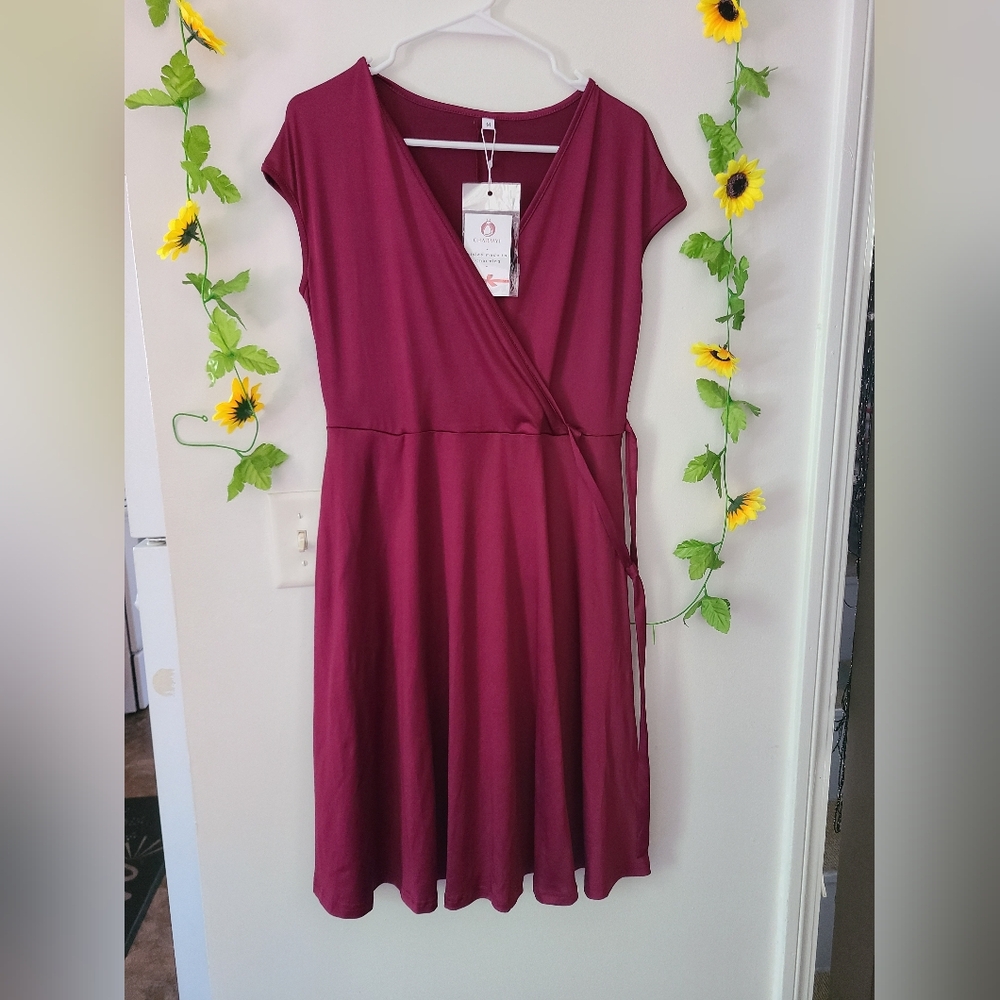 Nwt Charmyi Medium Faux Wrap V-Neck Dress with Pockets